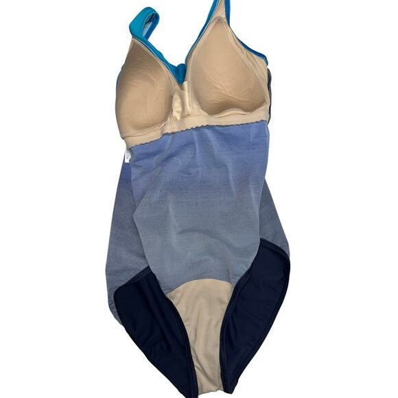 Lands End Women’s Slendersuit wrap One Piece Swimsuit Blue Ombré Size 12 - Picture 4 of 8